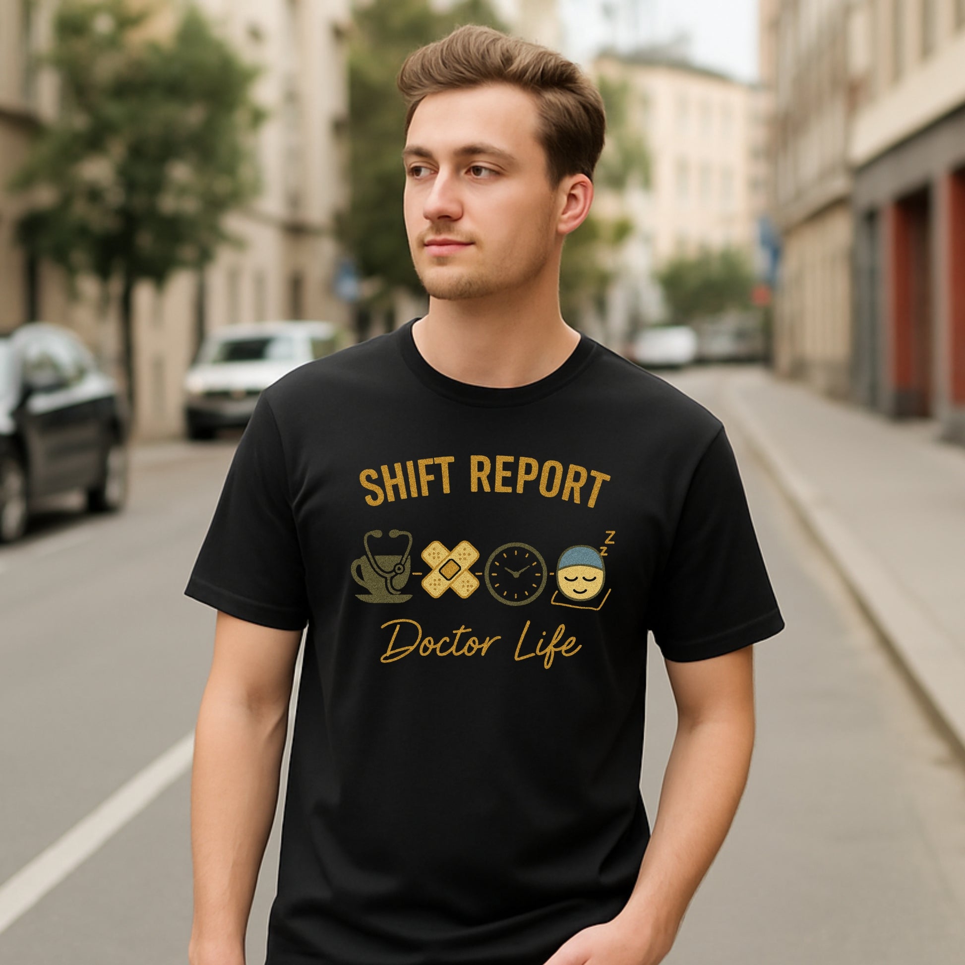 Funny doctor t-shirt Shift Report Doctor Life black medical shirt for men