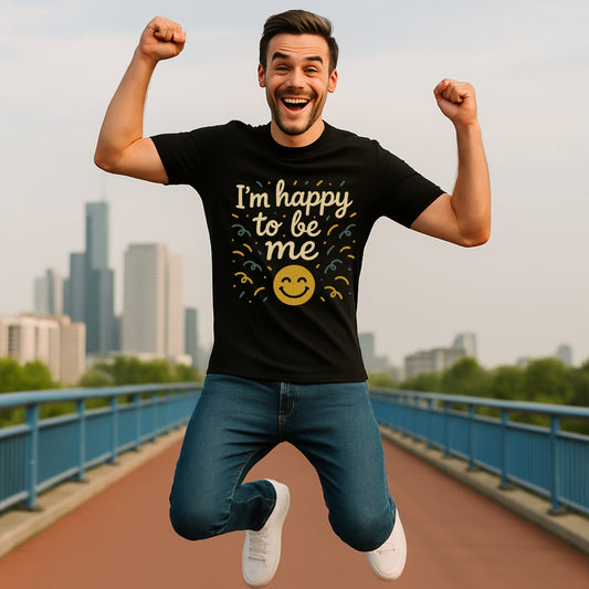 I’m Happy to Be Me positive quote T-shirt, motivational unisex graphic tee, inspirational shirt for men and women, uplifting gift idea