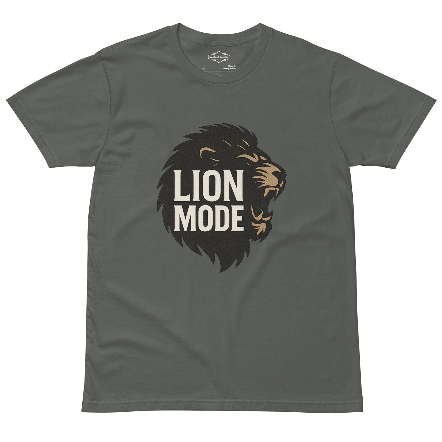Lion Mode motivational workout t-shirt in charcoal grey, unisex fitness shirt