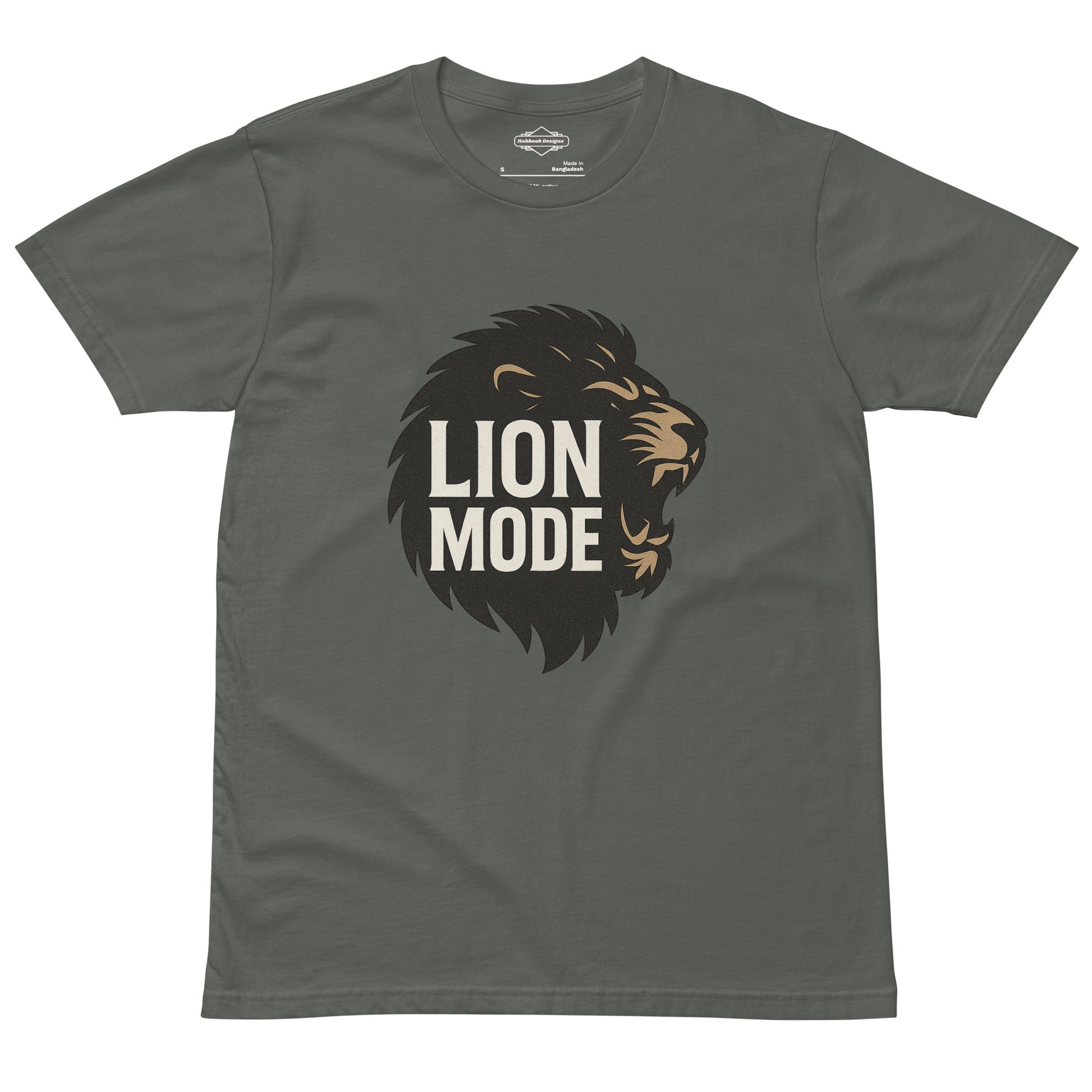Lion Mode motivational workout t-shirt in charcoal grey, unisex fitness shirt