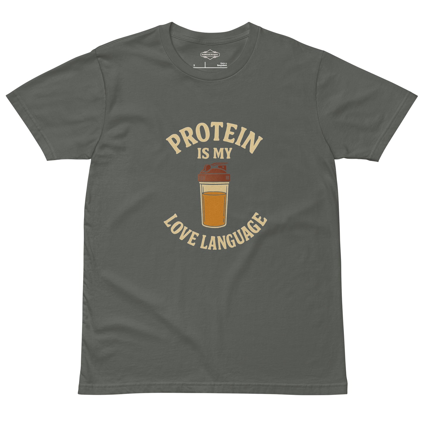 Protein love language workout T-shirt – charcoal color