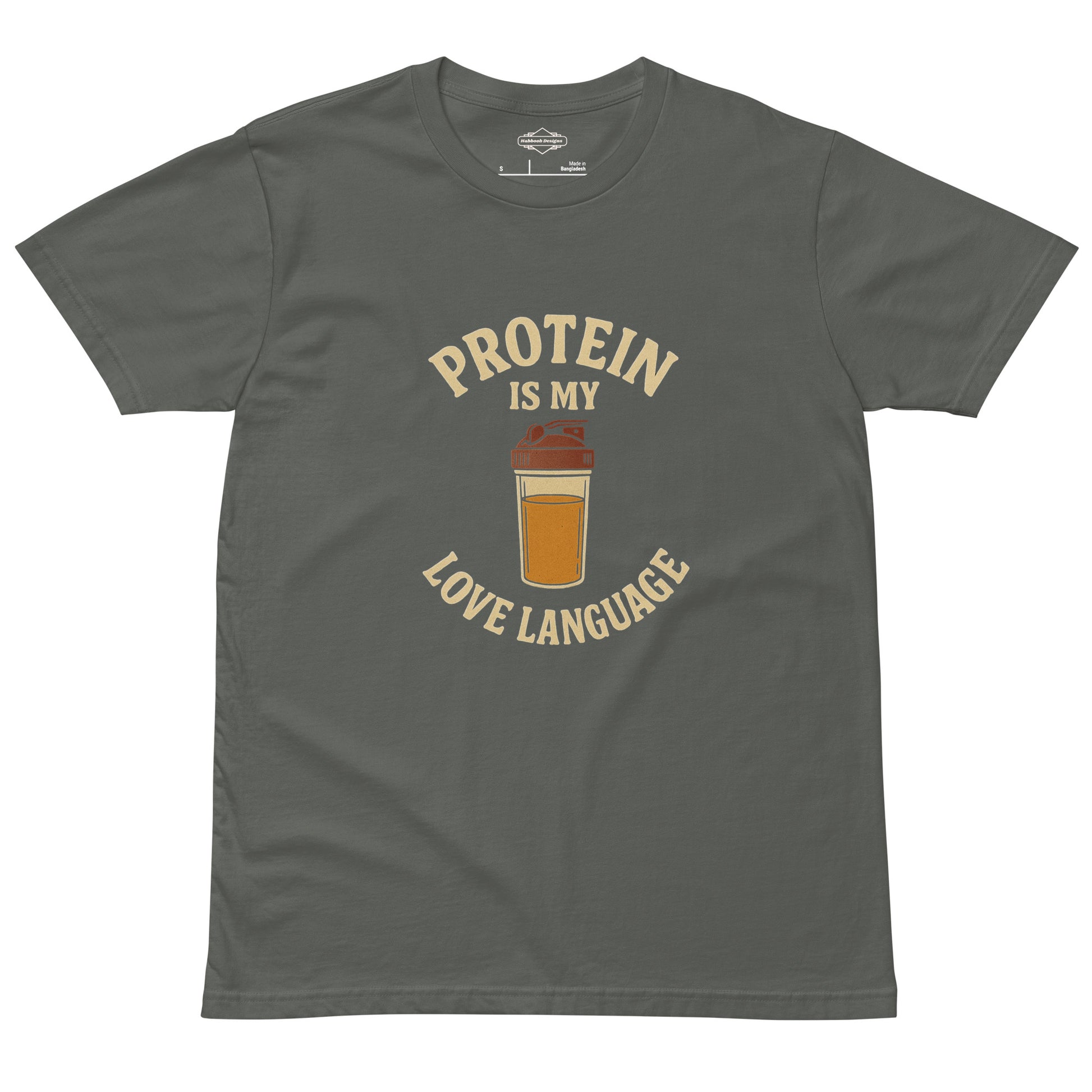 Protein love language workout T-shirt – charcoal color