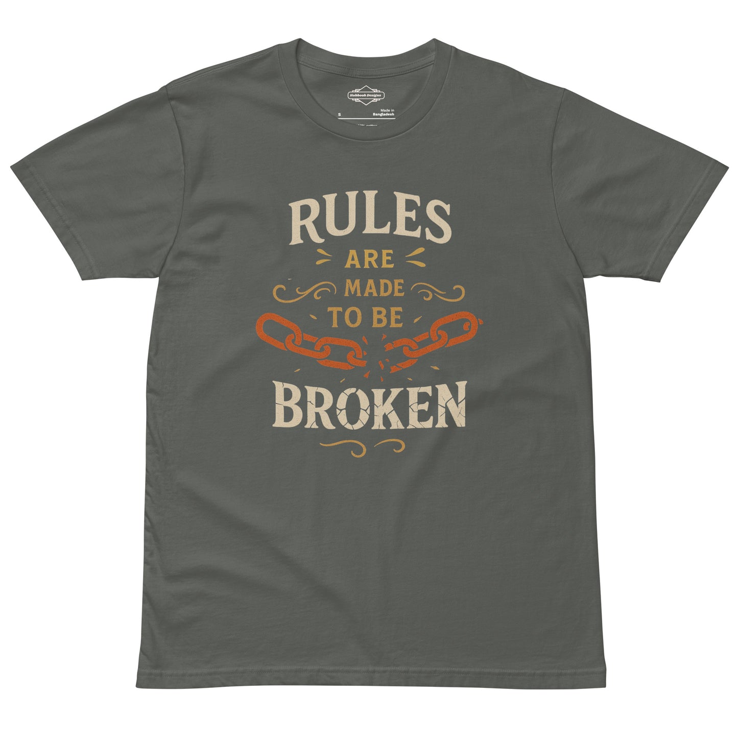 Charcoal gray “Rules Are Made to Be Broken” unisex T-shirt, inspirational quote shirt
