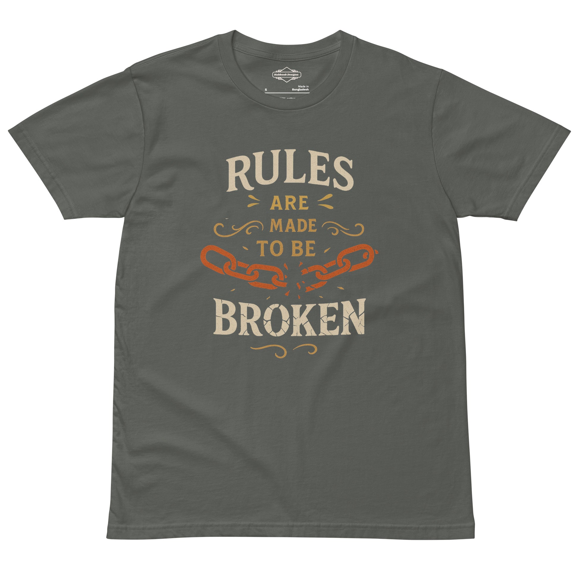 Charcoal gray “Rules Are Made to Be Broken” unisex T-shirt, inspirational quote shirt