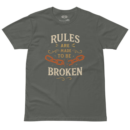 Charcoal gray “Rules Are Made to Be Broken” unisex T-shirt, inspirational quote shirt