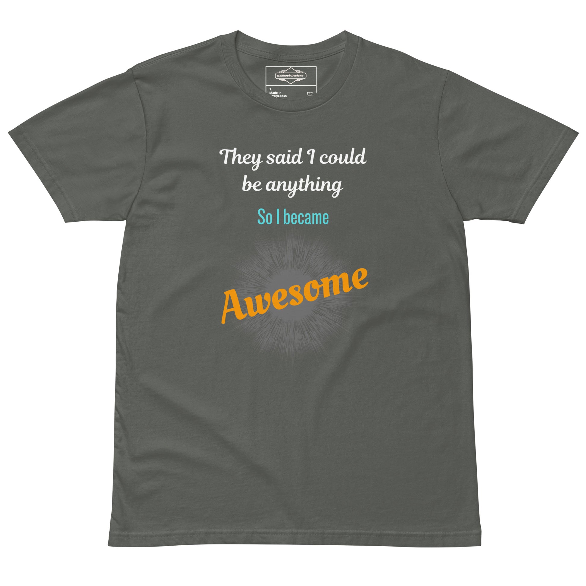 So I Became Awesome motivational t-shirt flat mockup in charcoal grey